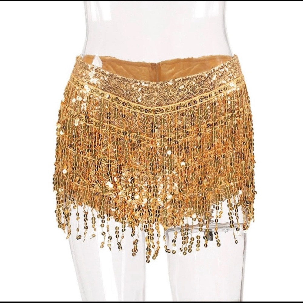 Gold tassel sequin mini shorts